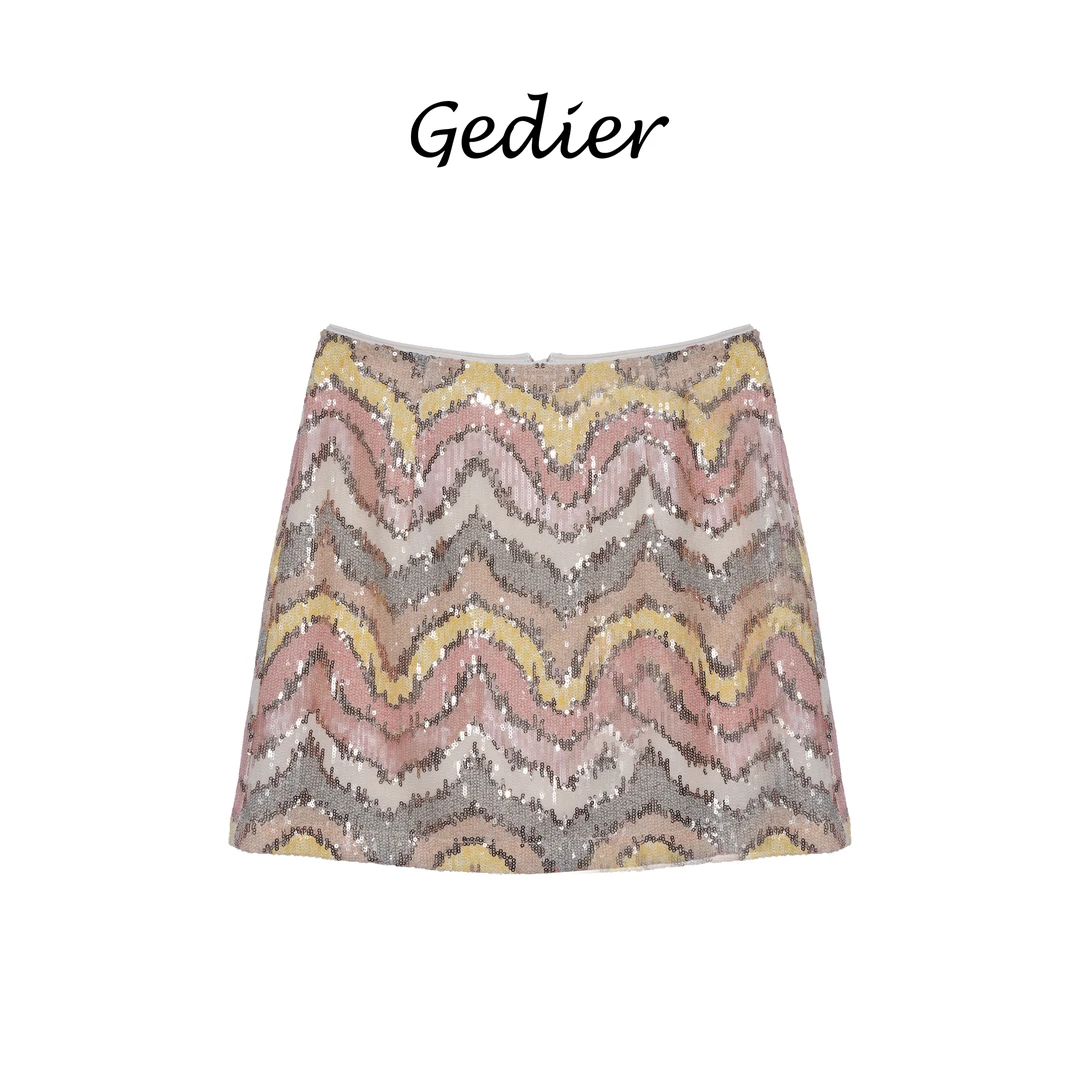 【歌蒂尔Gedier】2025春款欧若风女士时尚波浪纹短裙 QG510185Y