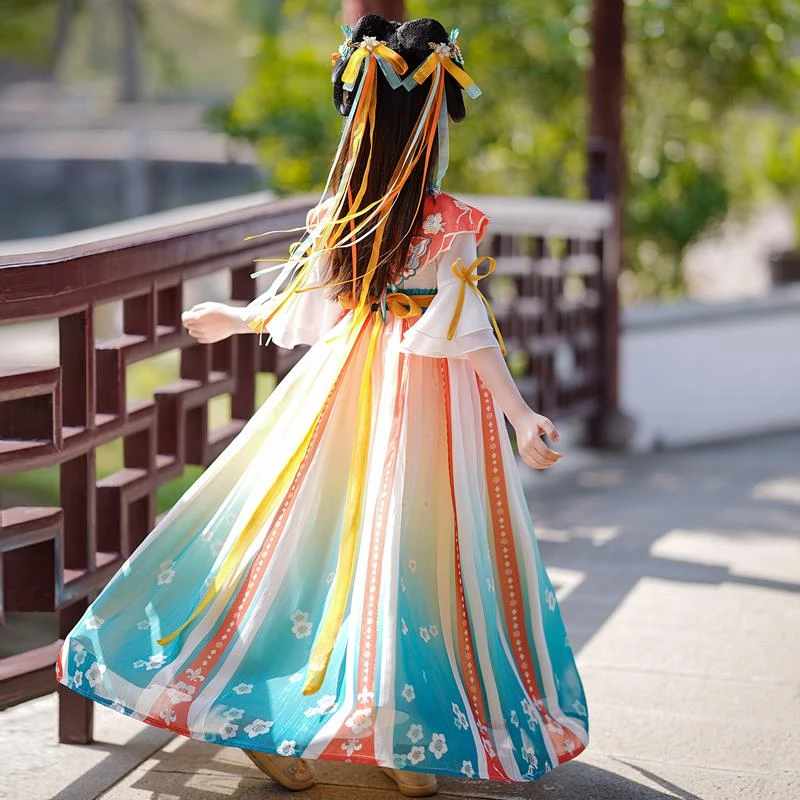 女童汉服连衣裙2024新款洋气中国风古装绝美公主裙超萌小女孩唐装