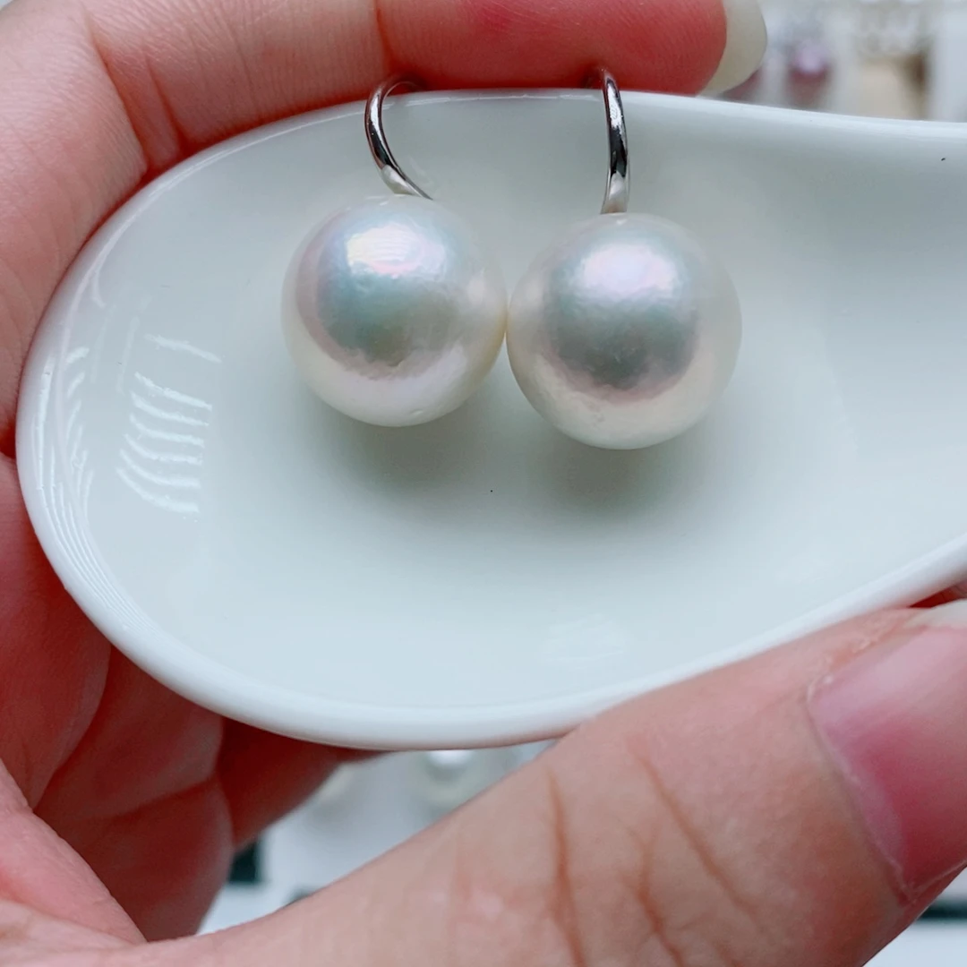 银S925镶嵌耳饰淡水珍珠13.7mm
