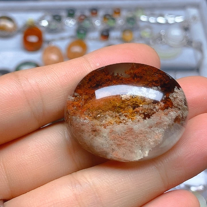 天然幽灵蛋面双耳银S925镶嵌水晶请****米