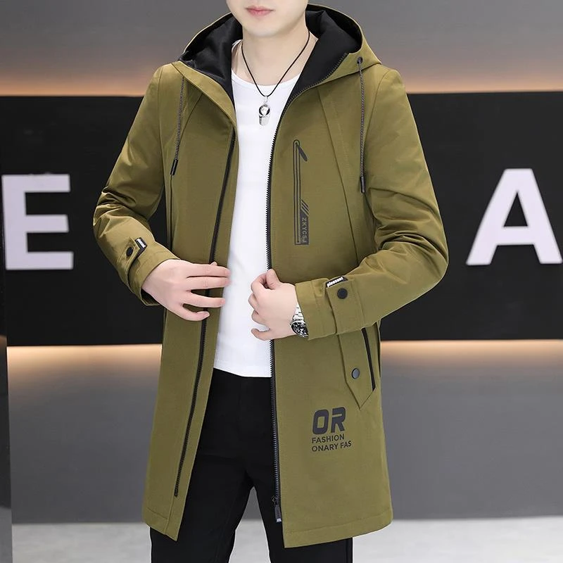 风衣男中长版连帽休闲大尺码夹克衫2025春秋新款加绒外套男稍长版