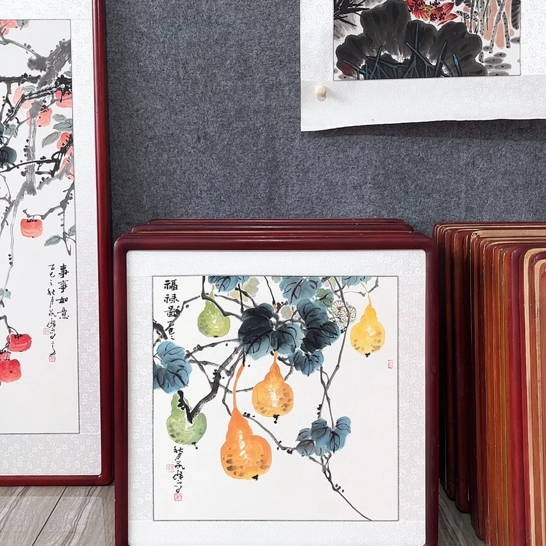 国画书画作品带框63×63