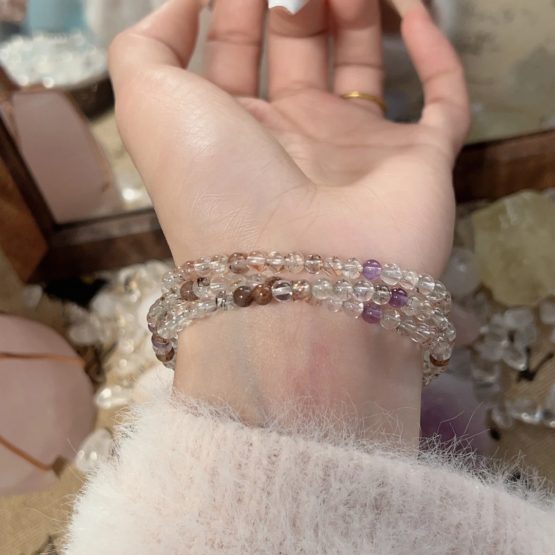 【黑金三圈】3.5m黑金超七三圈手串原创天然水晶 Z157