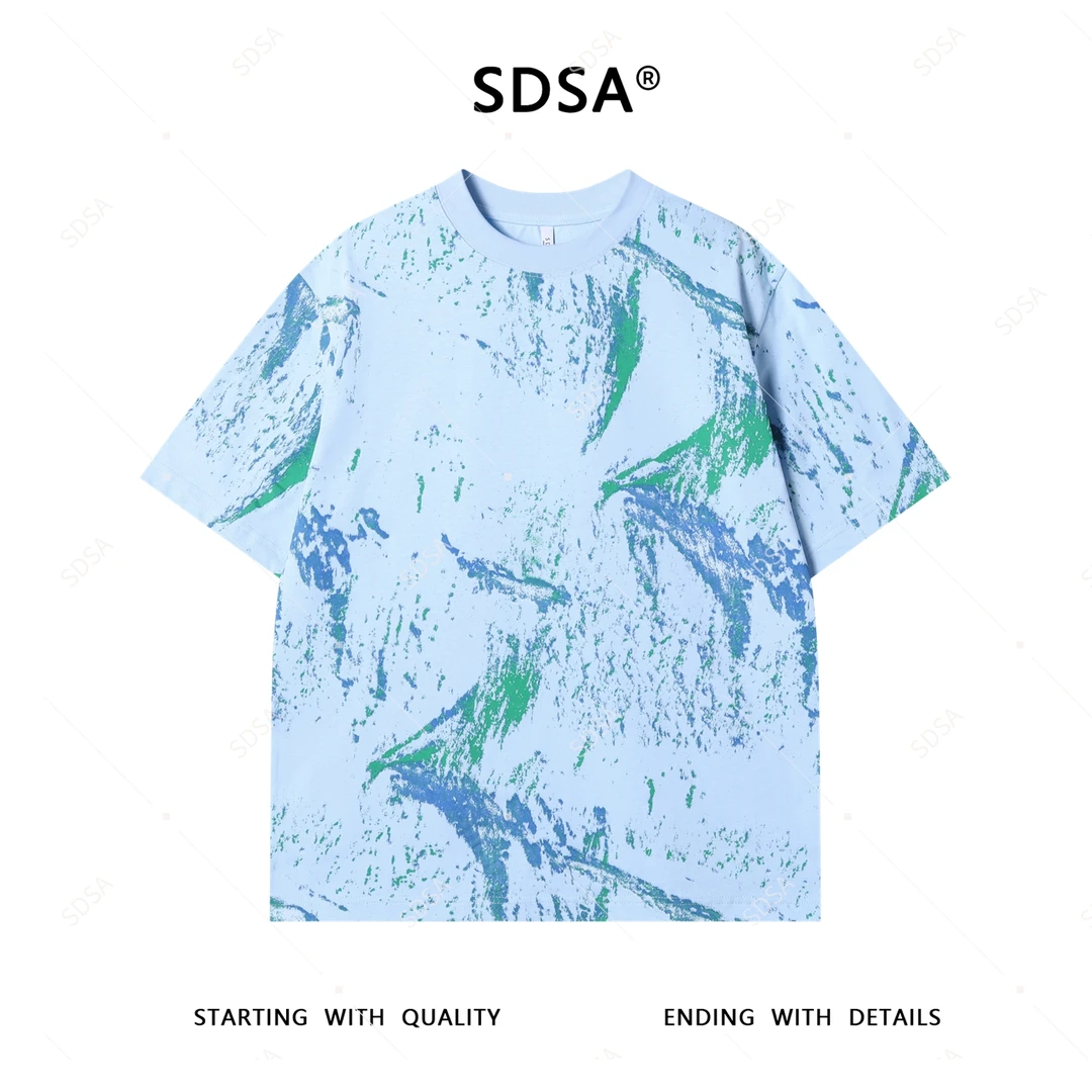 SDSA夏季新款男士痞帅潮流宽松撞色炫彩设计圆领短袖T恤百搭时尚