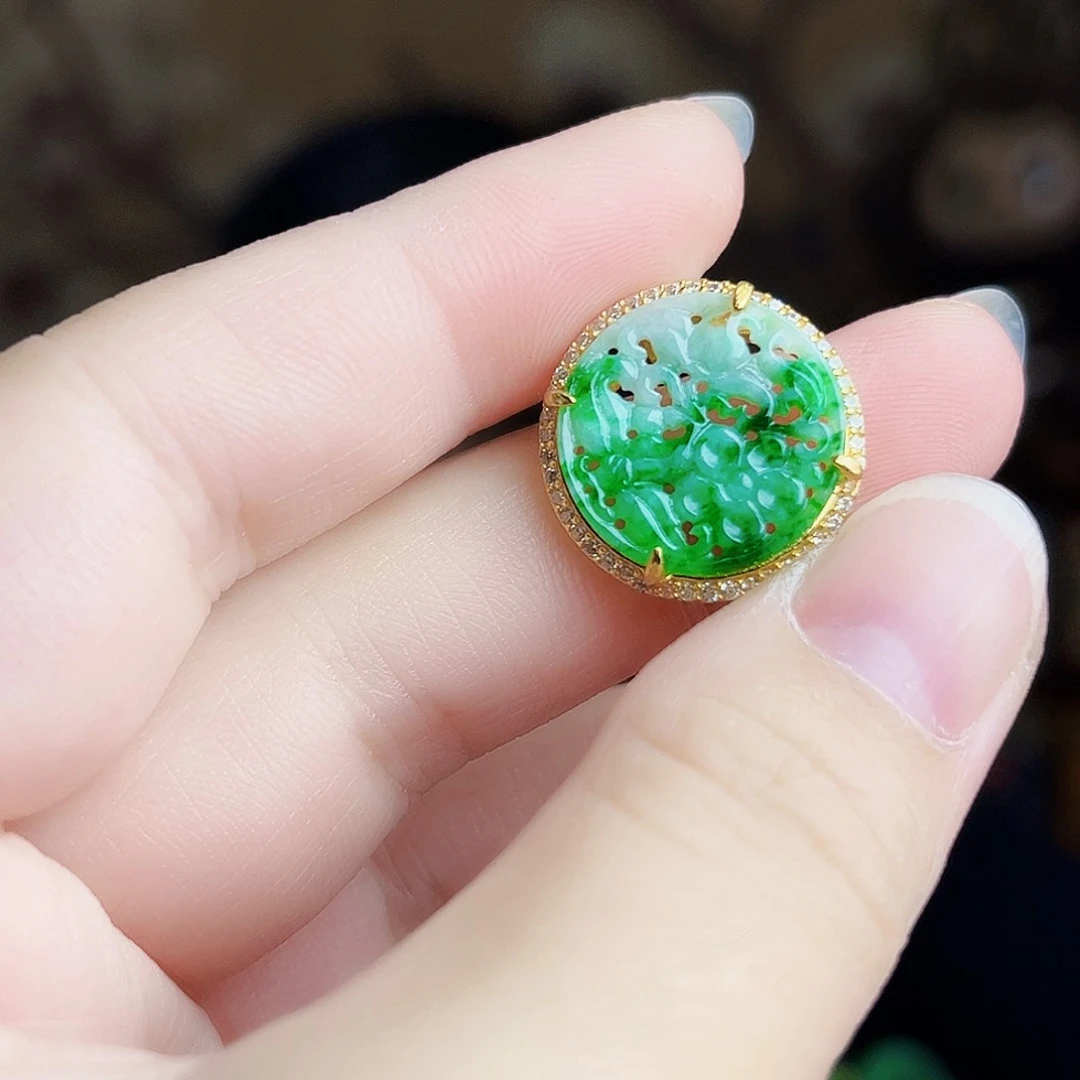 翡翠银S925镶嵌颈饰戒指