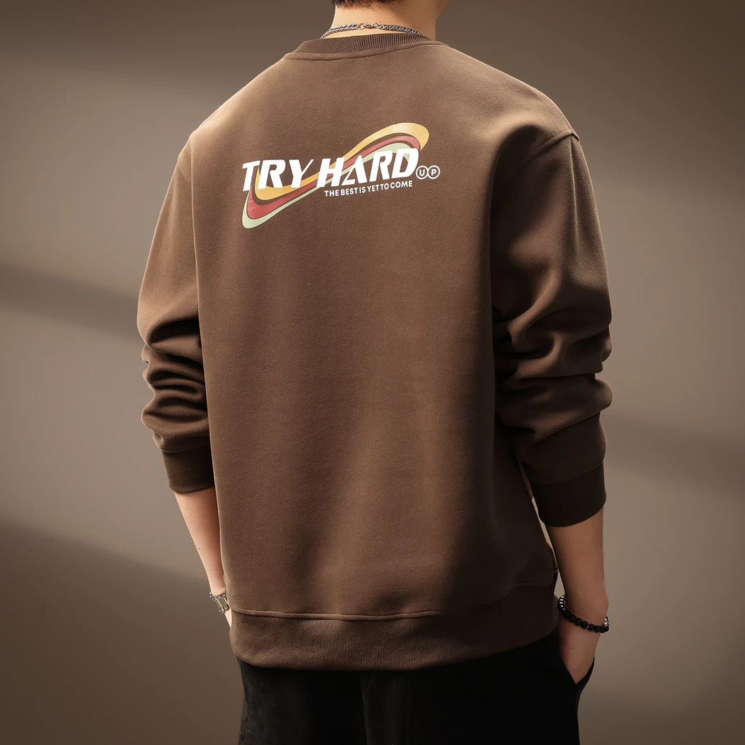 LEIGHZ/雷茨高端美式复古字母印花重磅卫衣男秋季舒适宽松上衣男