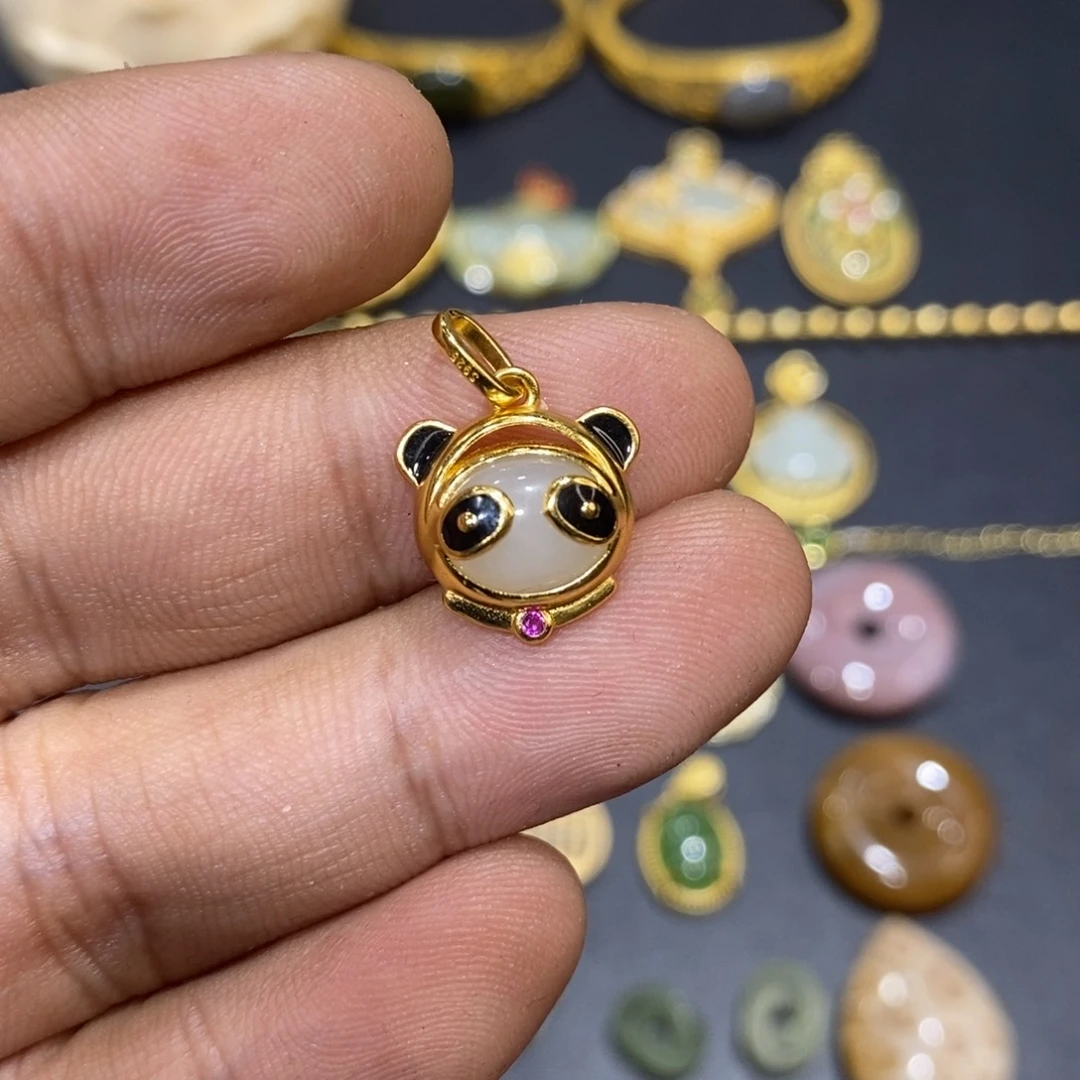 和田玉颈饰银S925镀金镶嵌