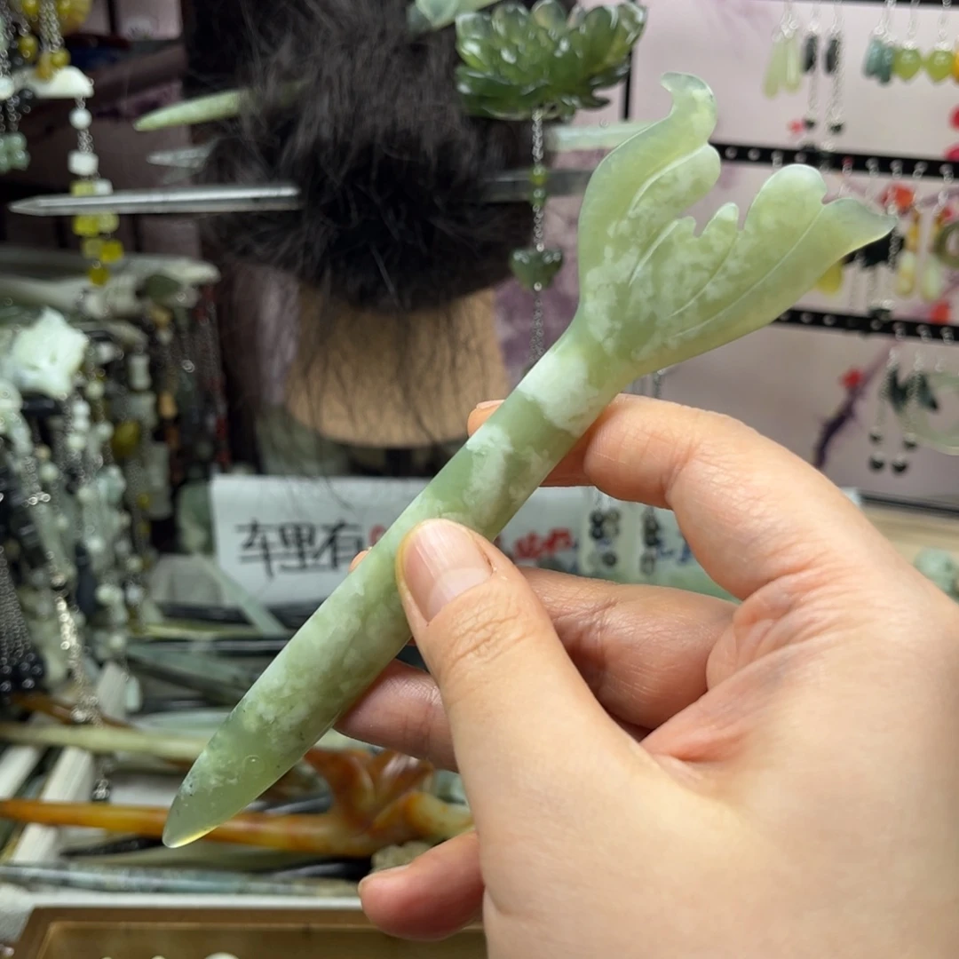 岫玉未镶嵌发饰长度16.5厘米左右