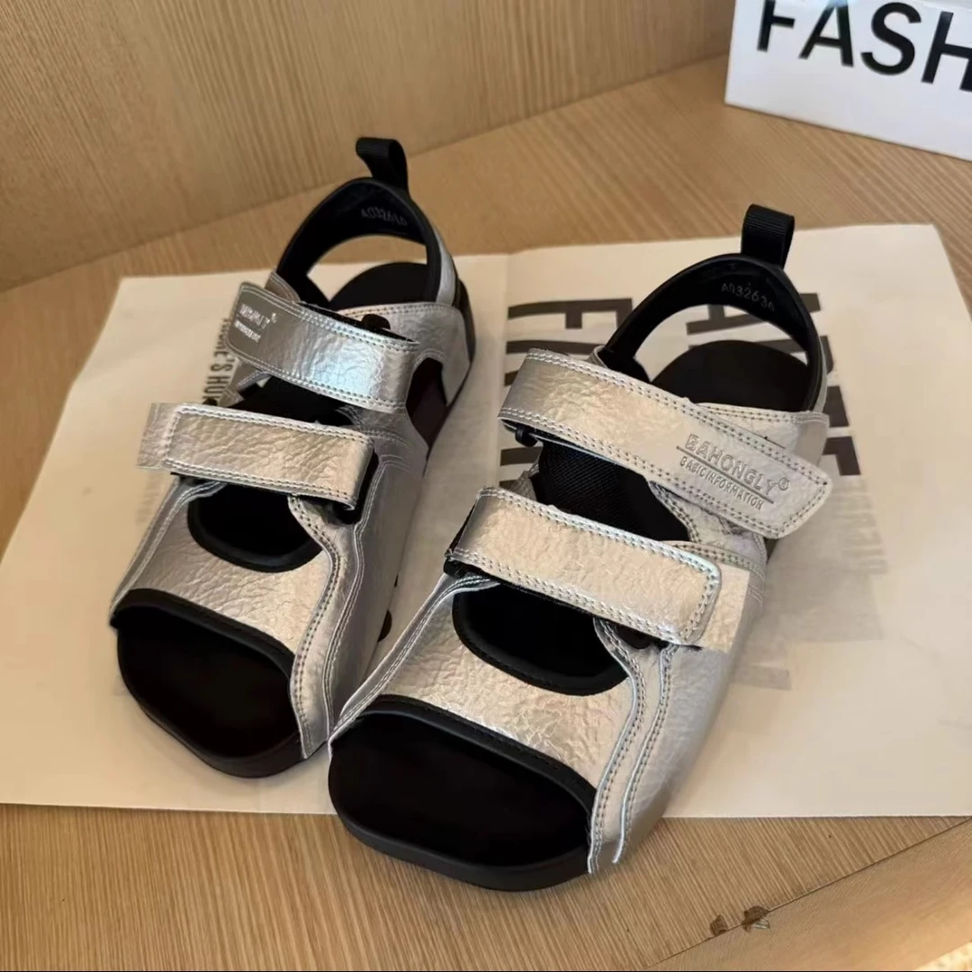 2025年夏季新款百搭时尚外穿轻便厚底休闲魔术贴罗马凉鞋百搭女鞋