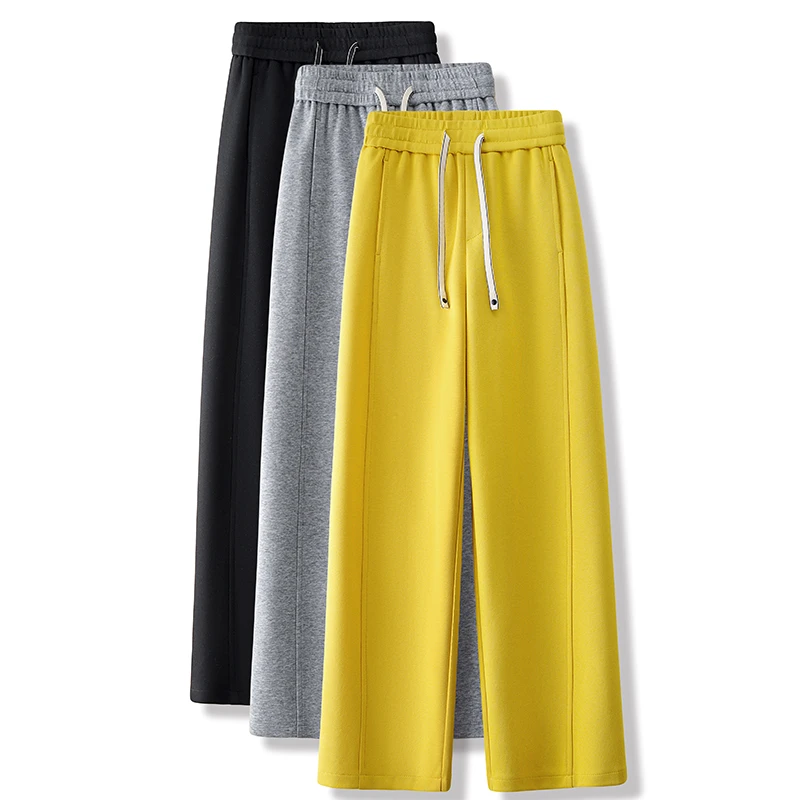 今年流行黄色运动休闲卫裤女2025春夏新款松紧高腰宽松直筒阔腿裤