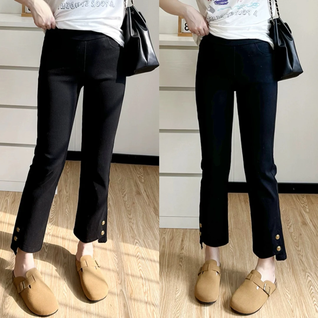 孕妇裤子春秋大码外穿时尚小个子九分直筒烟管裤秋冬加绒孕妇裤