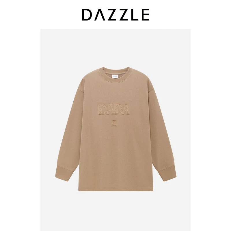 DAZZLE 地素卫衣冬季深卡其色棉混纺刺绣套头卫衣2I4J103