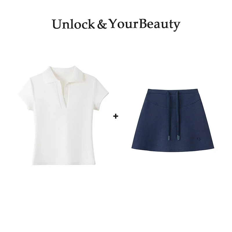 【两件套】夏季polo衫短袖T恤轻熟风修身显瘦收腰减龄短款休闲上衣