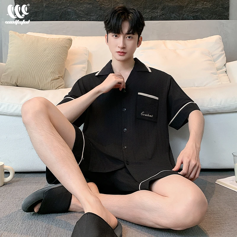 男士睡衣凉感莫代尔夏季短袖短裤宽松可外穿男款大码家居服套装