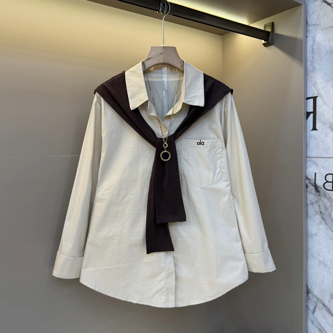 新款早秋2025胖MM大码女装披肩设计感慵懒风衬衫翻领百搭上衣1054