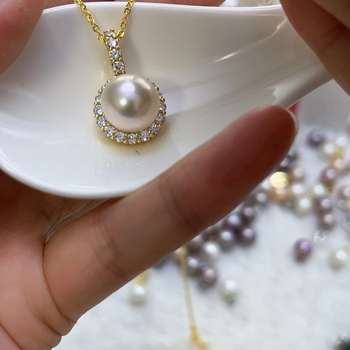 合金白珠金色太阳花万能扣吊坠淡水珍珠