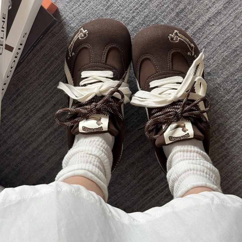 一眼就爱上~美式复古德训鞋2025春秋新款休闲女鞋学生百搭厚底鞋