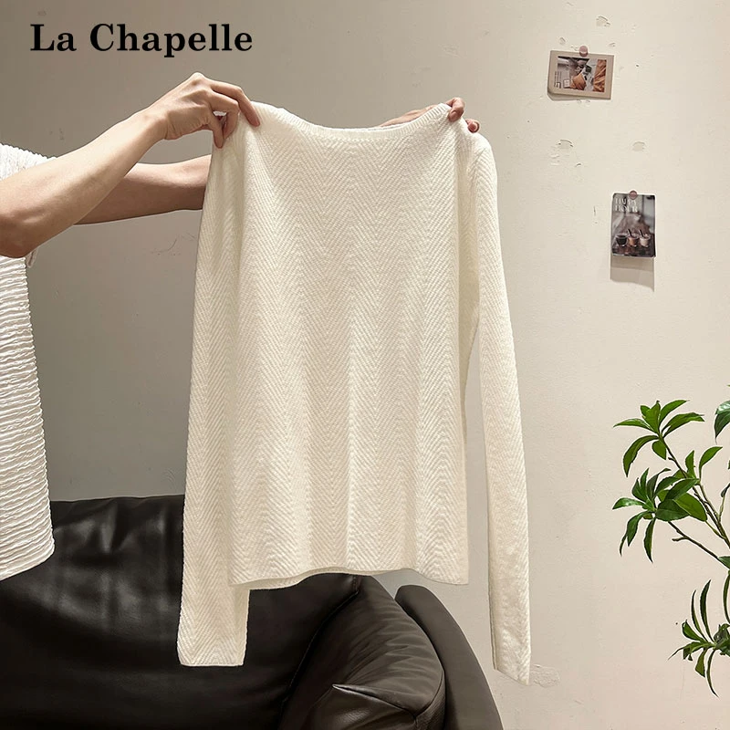 拉夏贝尔韩系极简风纯色圆领针织长袖T恤女秋季高级感气质小上衣