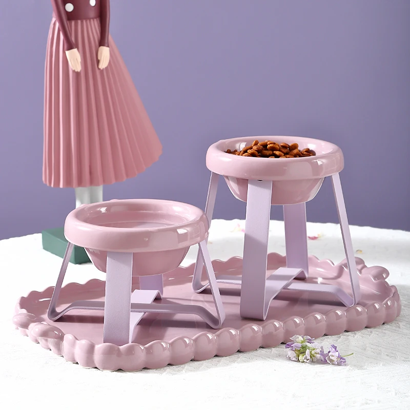 猫碗陶瓷宠物食盆高脚设计保护颈椎防打翻猫粮水碗