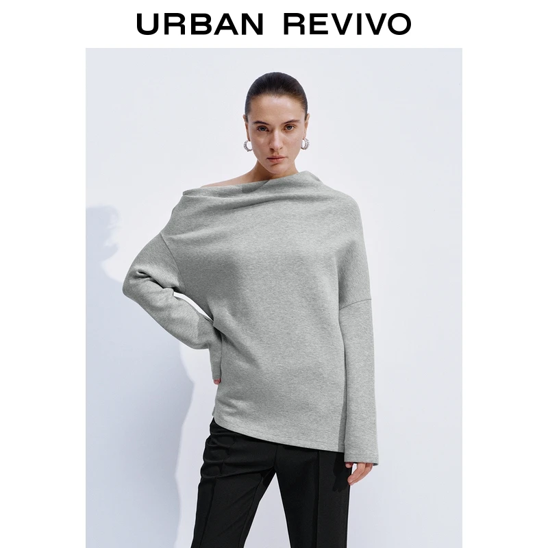 UR2025秋季新款女装格雷系时髦斜肩领长袖T恤UWG450213