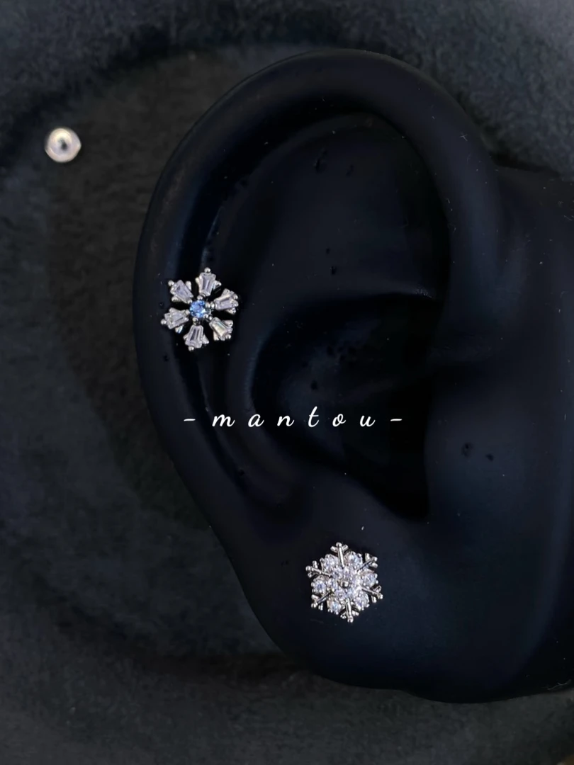 铜合金锆石耳饰 精致立体满锆小雪花｜耳钉耳蜗耳垂