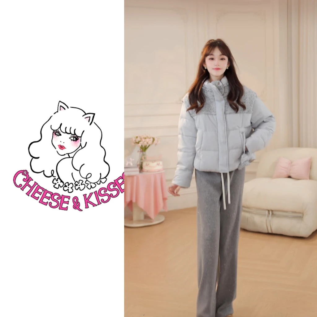 小香风拼接编织感羽绒外套女冬季新款加厚保暖D25D11235H