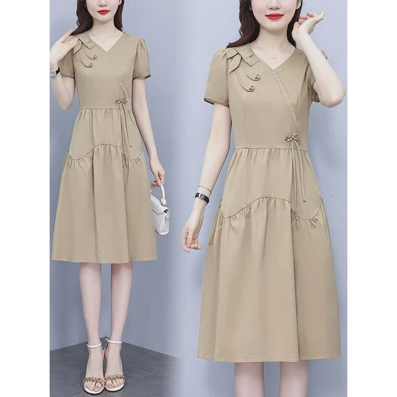 实新款阔太太夏季时尚连衣裙年拍中年妈妈气质减龄显瘦裙子