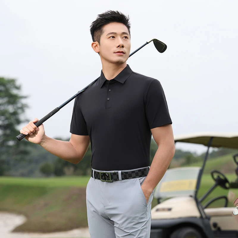 冰丝无痕polo衫男短袖夏季新款商务休闲翻领弹力大码T恤上衣薄款