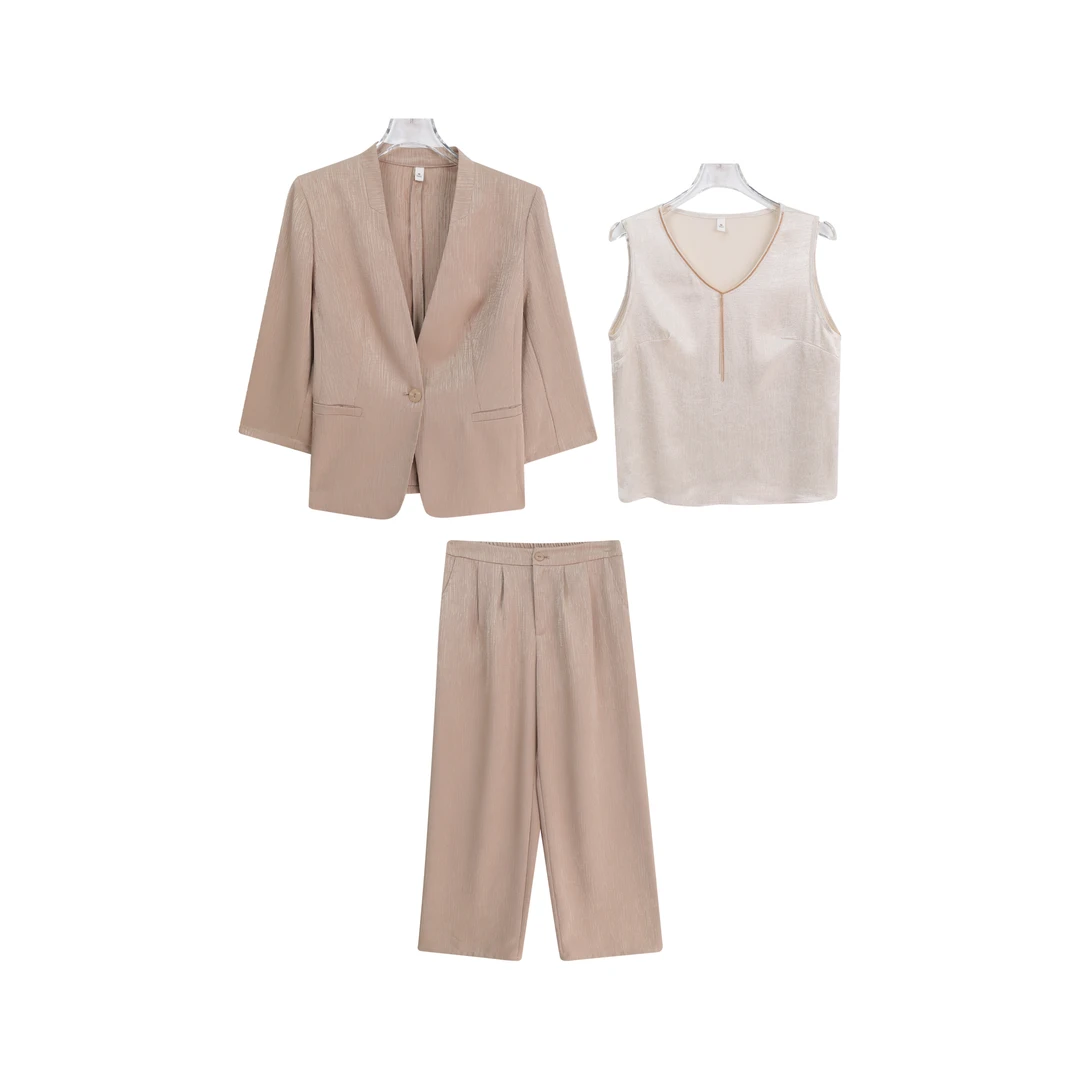 轻职风知性西装领外套背心直筒裤套装A14515