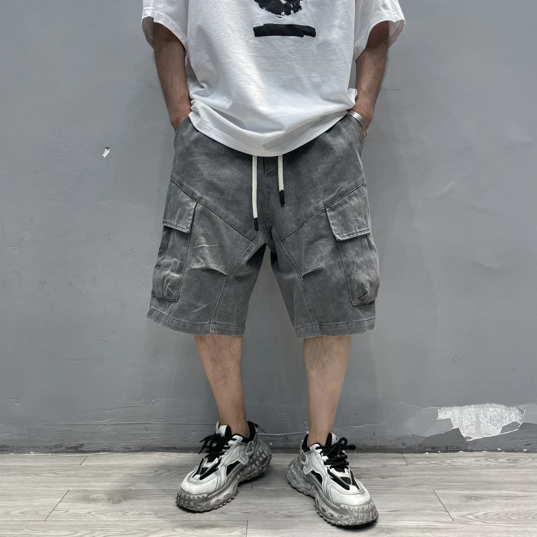 554夏季新款重磅纯棉美式复古做旧工装短裤潮牌宽松多袋休闲短裤