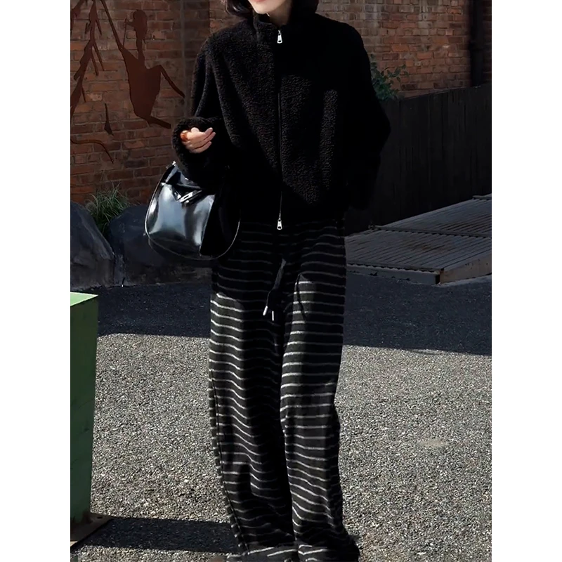 时尚气质减龄套装女2025冬季新款通勤百搭双拉链保暖外套+休闲裤