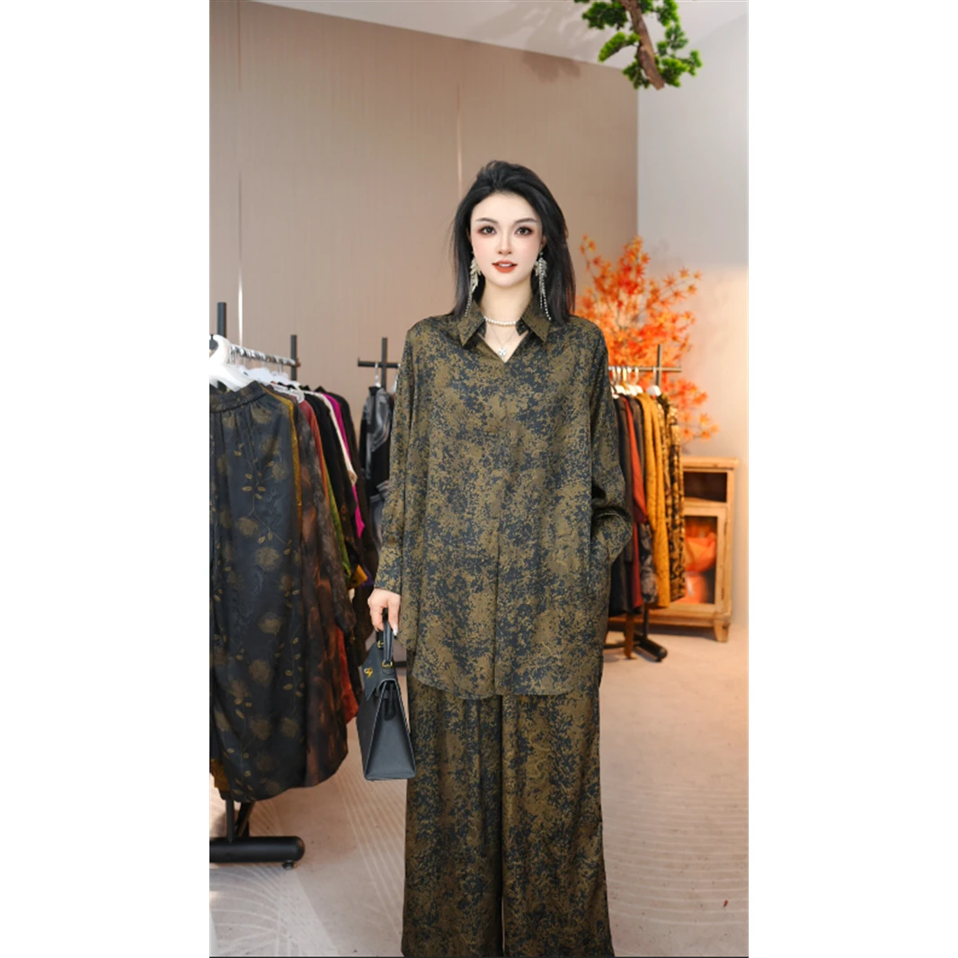 高奢严选丨朝暮丨春夏季新款时尚妈妈提花显瘦大码休闲套装-2203#