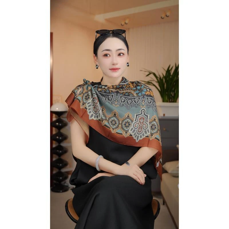 K (绿扣) P26【青珰叙】 绫绡纱110*110左右方巾夏季防晒方巾