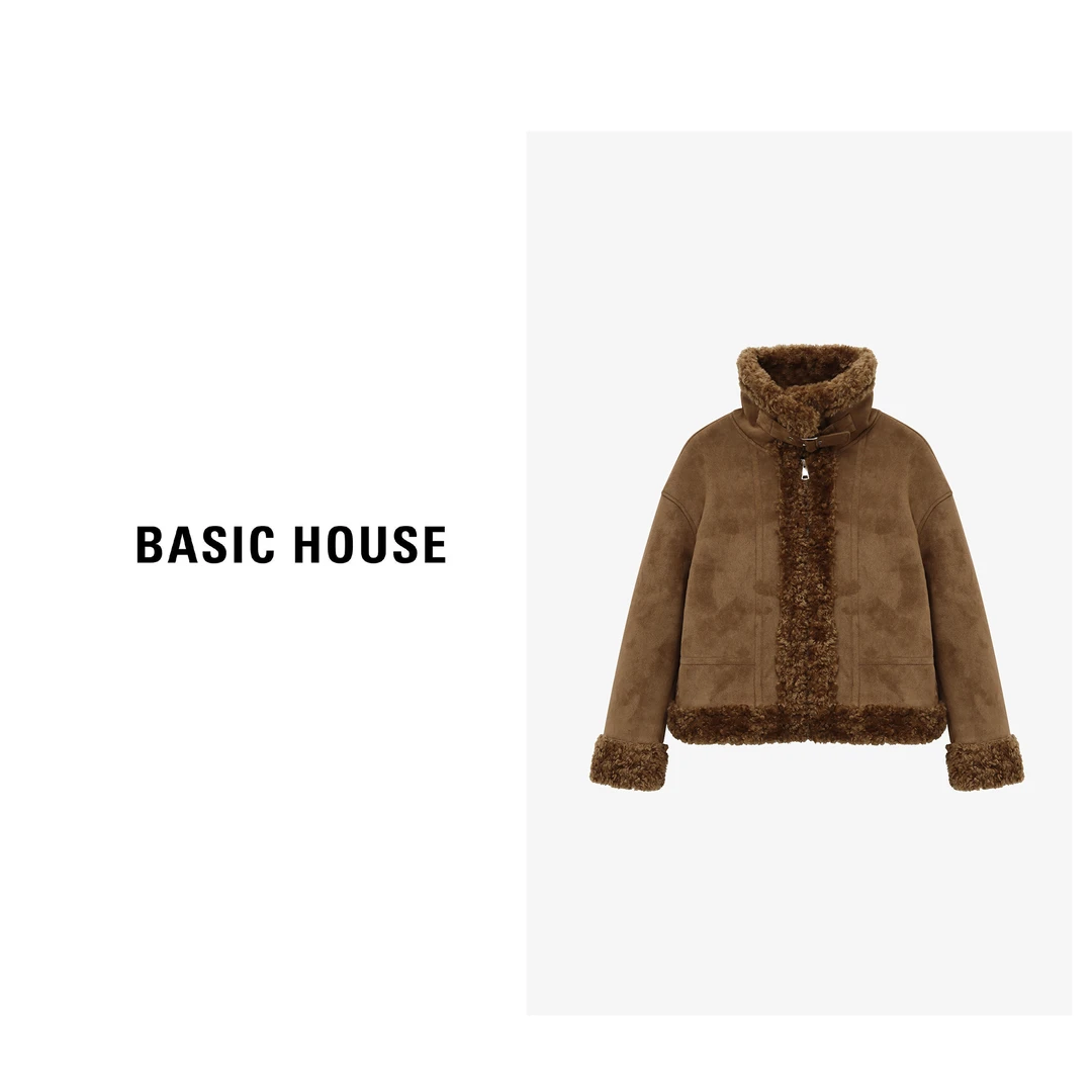 Basic House/百家好 人造皮草 短款时尚人造毛皮外套-B0625B5QHC2