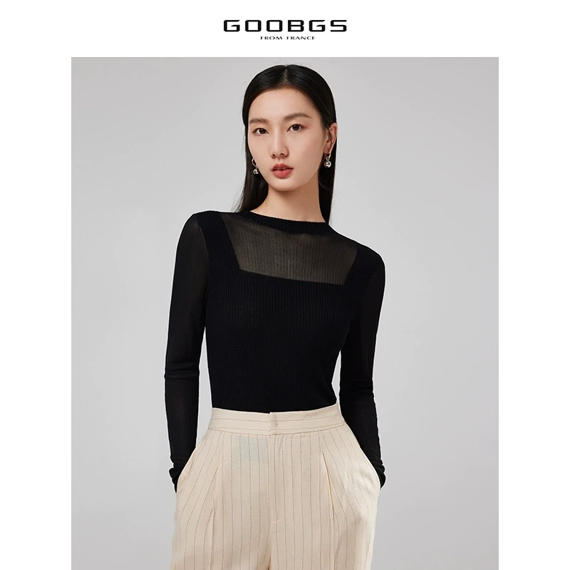 【谷邦L+】谷邦GOOBGS 黑色微透长袖套头毛衫 G3171713