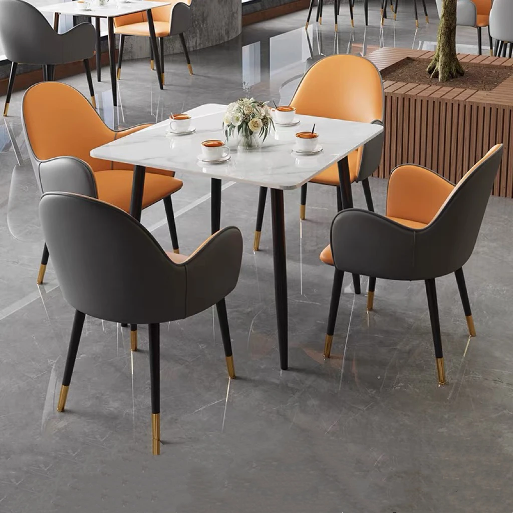 岩板餐桌椅组合正方形商家用餐饮小户型休闲洽谈阳台简约吃饭桌子