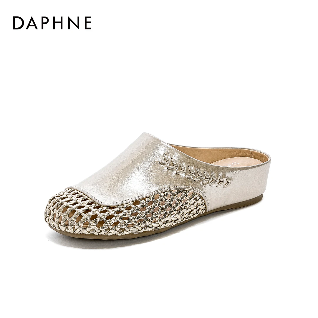 达芙妮夏季透气软底外穿包头罗马鞋时尚休闲编织镂空洞洞平底凉鞋