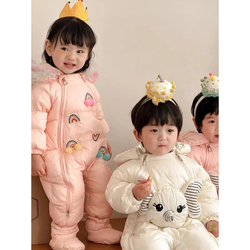 【羽绒服】“彩虹”连体衣新生儿连帽婴幼儿哈衣加绒加厚保暖冬季男