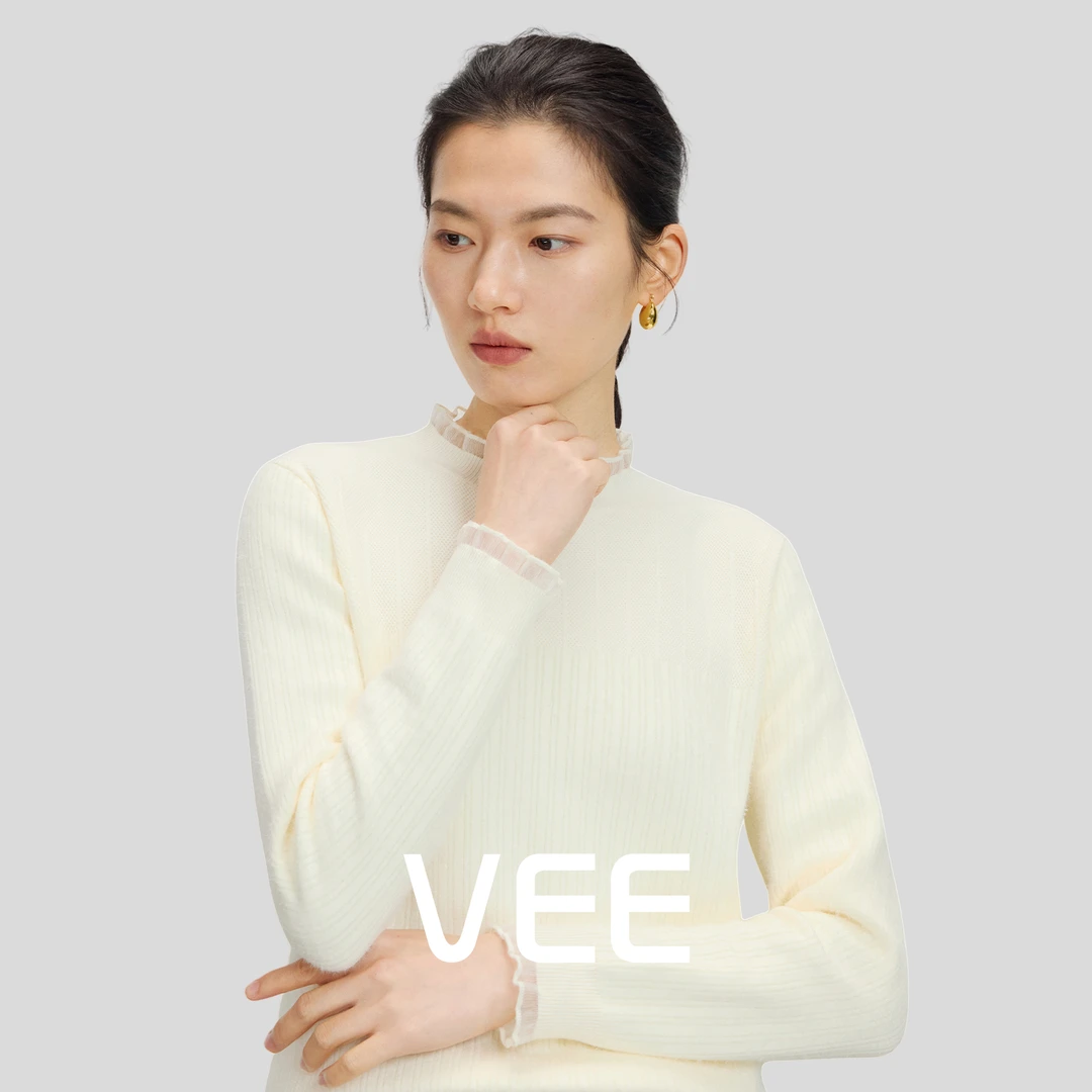VEE【百搭伴侣】秋冬时尚套头木耳边半高领毛针织衫内搭打底衫女