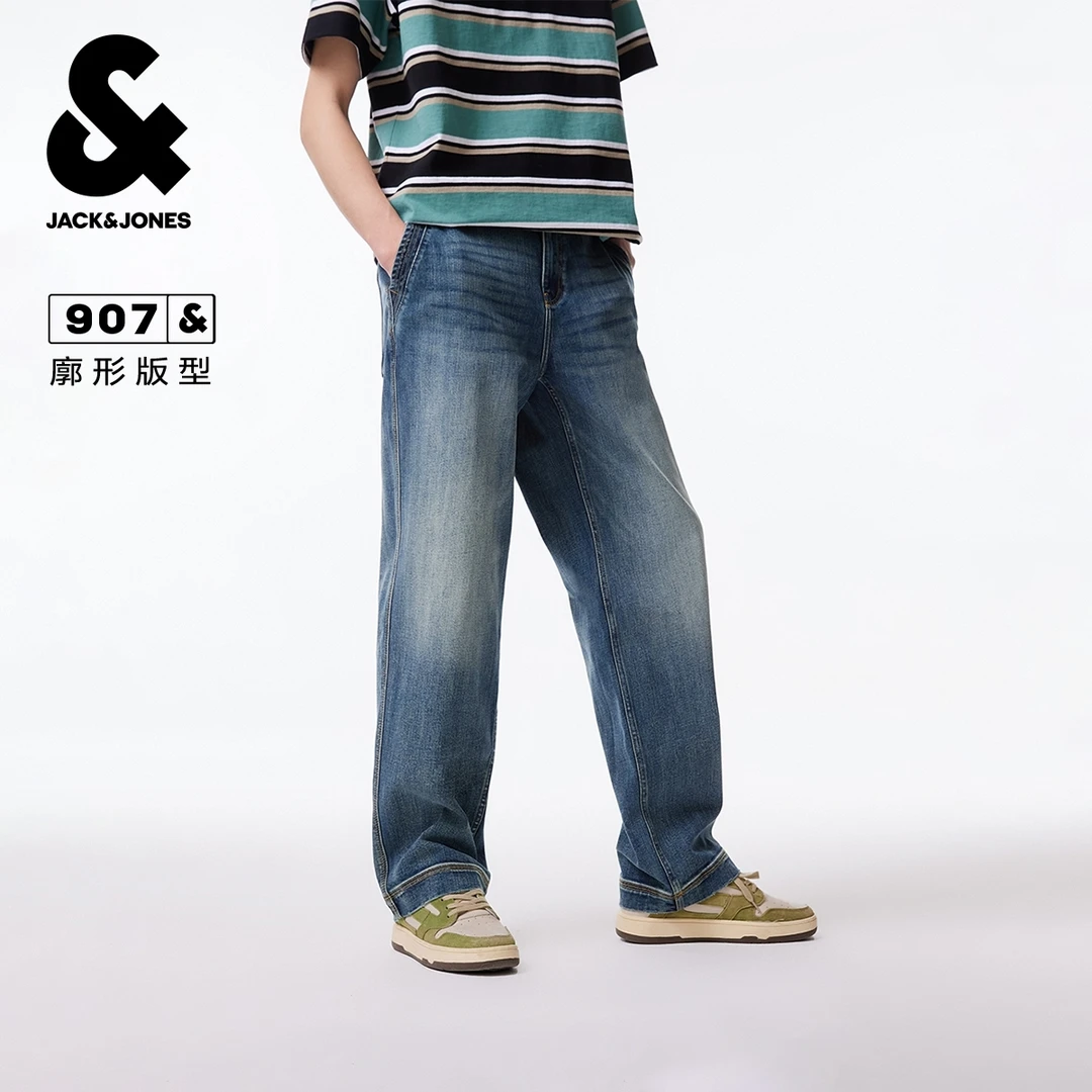杰克琼斯男装男款秋季新款磨白裤子日常休闲宽松牛仔裤长裤