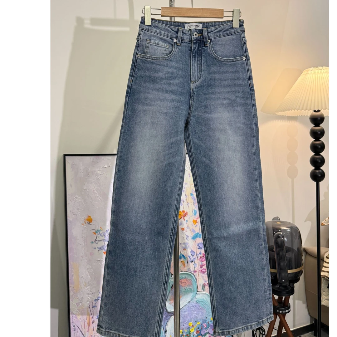 Vicky春款上新进口匹马棉重洗直筒牛仔裤