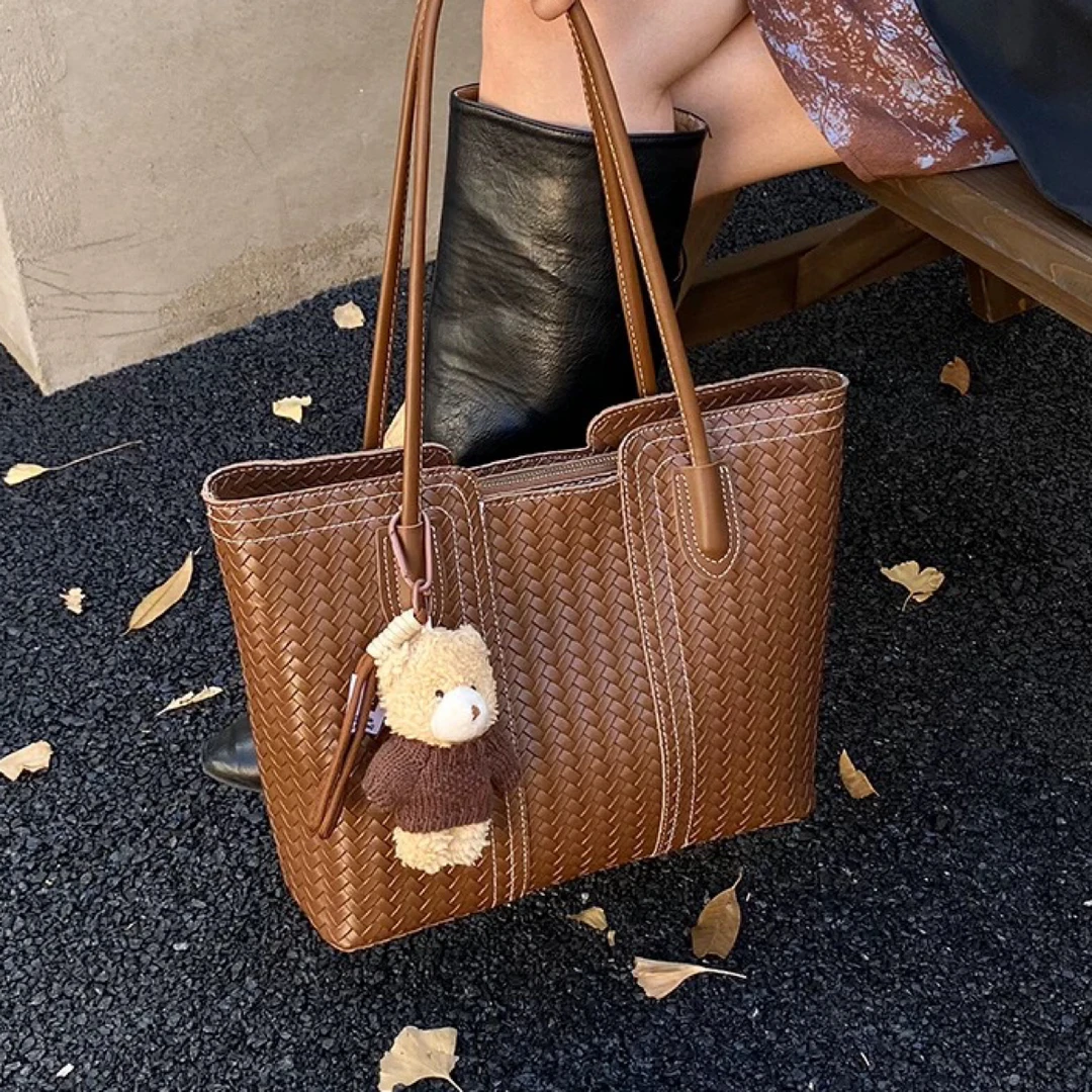 复古编织托特包女大容量单肩包简约百搭通勤高级感时尚秋冬包包