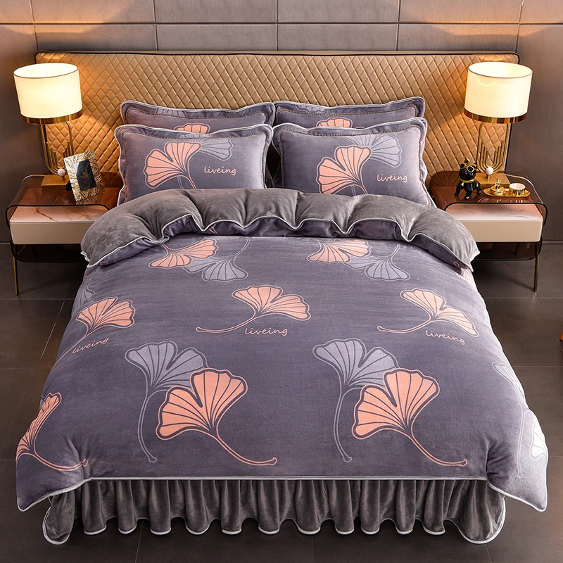 冬季牛奶绒加厚四件套防静电绒被罩时髦小姨风床裙款床上用品