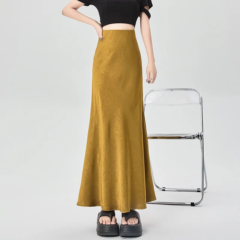 醋酸垂坠感包臀裙女夏2025年新款显瘦裙子中长款a字裙气质半身裙
