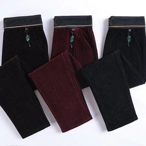 妈妈裤子秋冬季灯芯绒休闲长裤中老年直筒裤