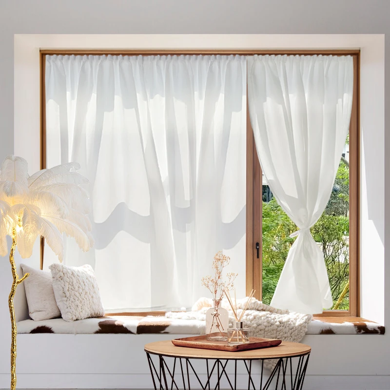 魔术贴窗帘免打孔纱帘透光不透人阳台飘窗窗纱内开窗幻影纱自粘