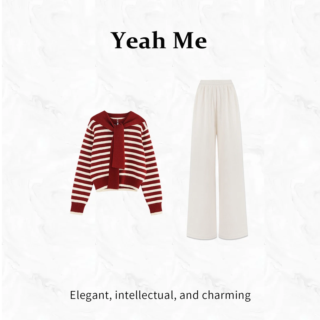 Yeah Me/也觅【昨日记忆】秋季新款简约设计感慵懒气质长裤套装女装