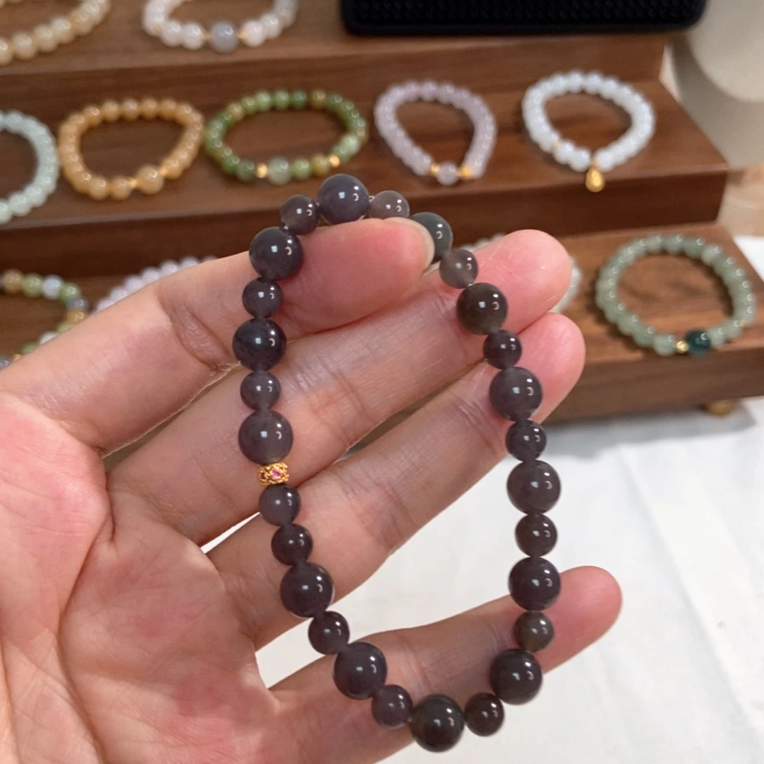 手链银S925镶嵌和田玉福利8mm深紫双拼