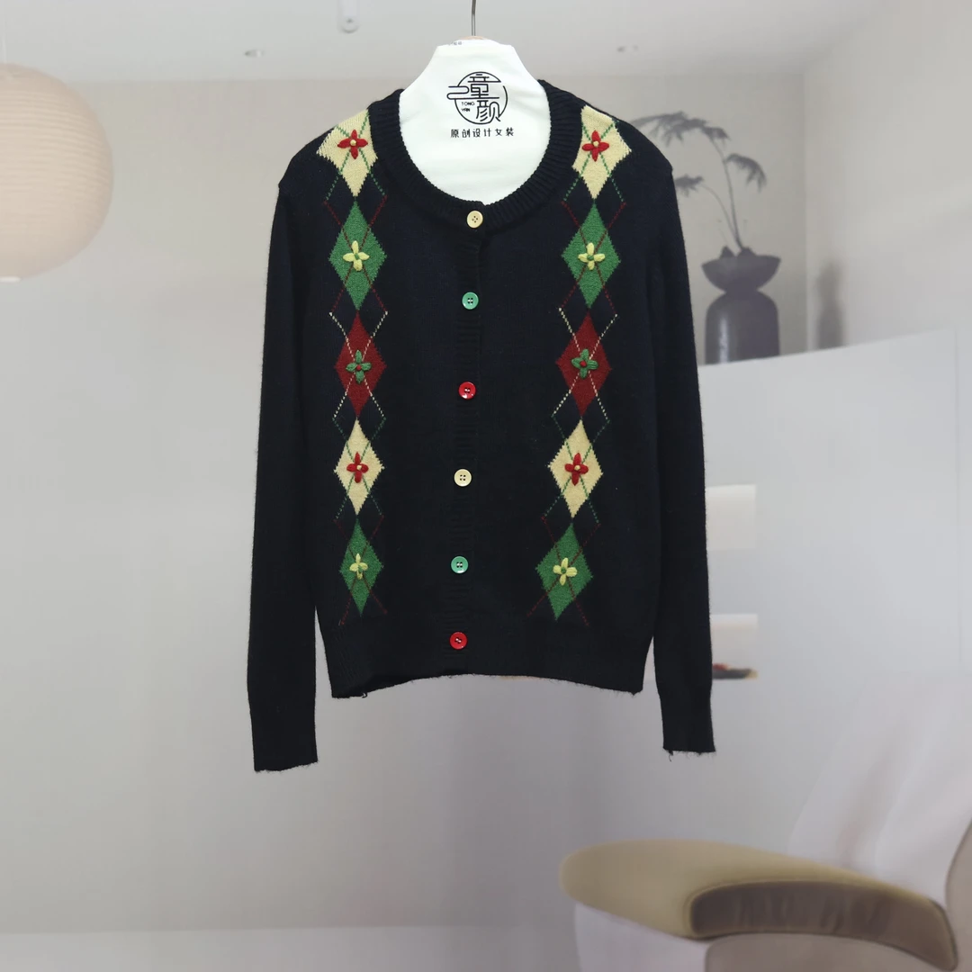 【8451】高品质原创设计黑色简约百搭时尚针织开衫町