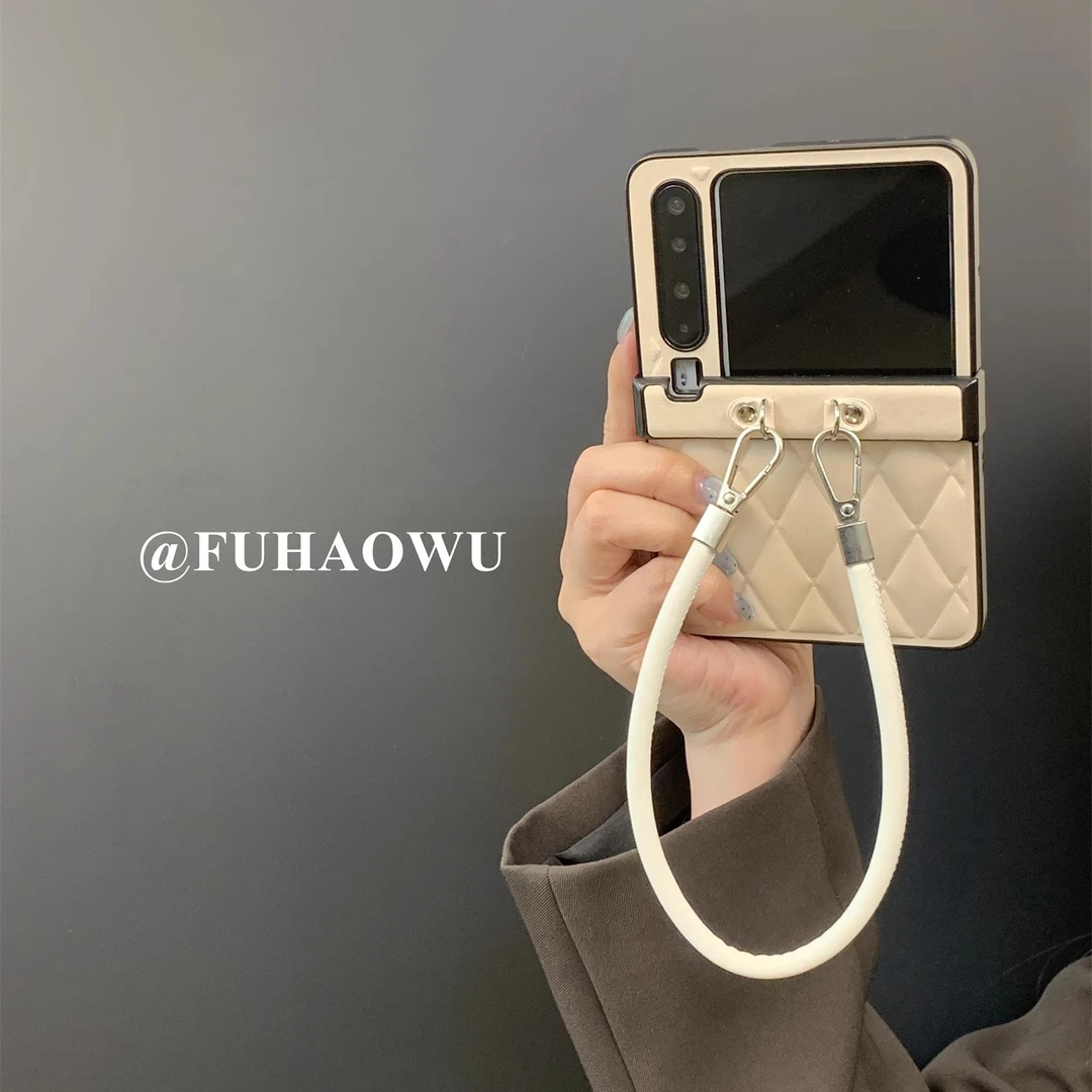 适用华为puraX手机壳小香风白色气垫菱格皮纹pocket2折叠屏皮质